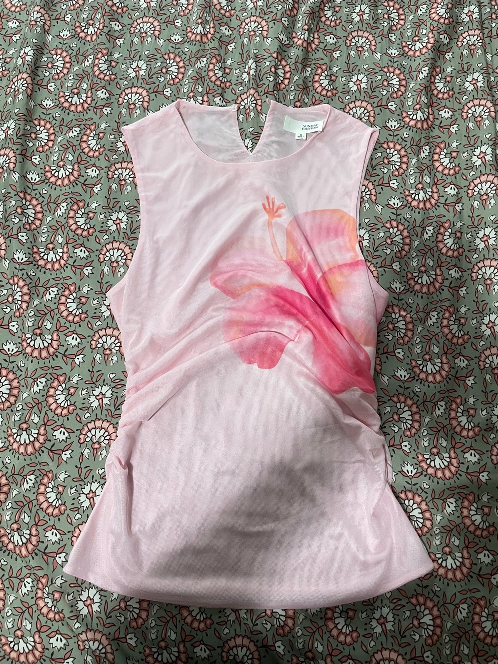 Sleeveless Pink Floral Print Women’s Top